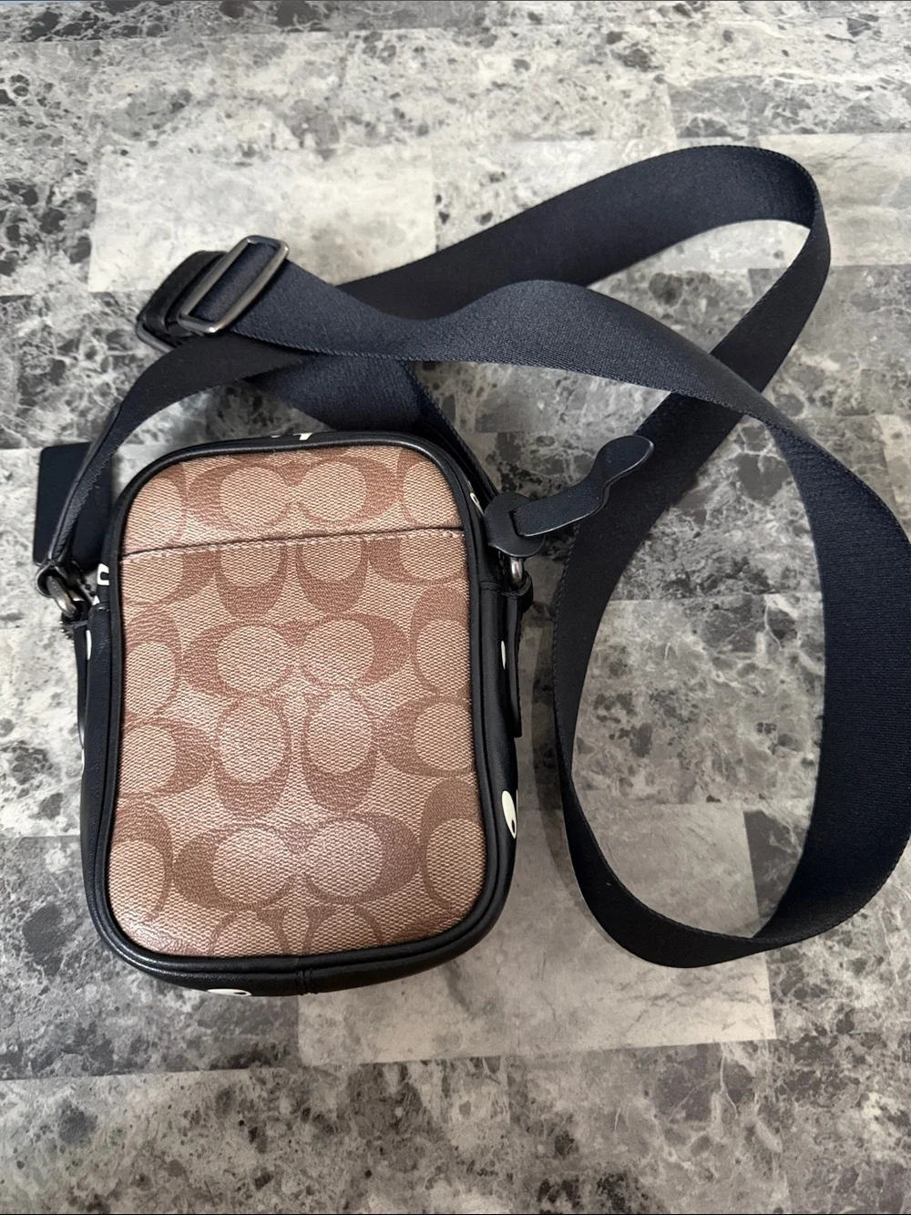 Coach Brown Signature Canvas Messenger Crossbody with Black Strap